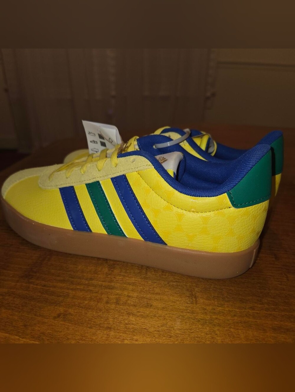 adidas VL Court 3.0 K Yellow Sneakers with Blue Stripes and Green Heel